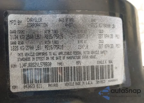 1997 Jeep Cherokee Sport from USA, damaged, VIN 1J4FJ68S2VL578830